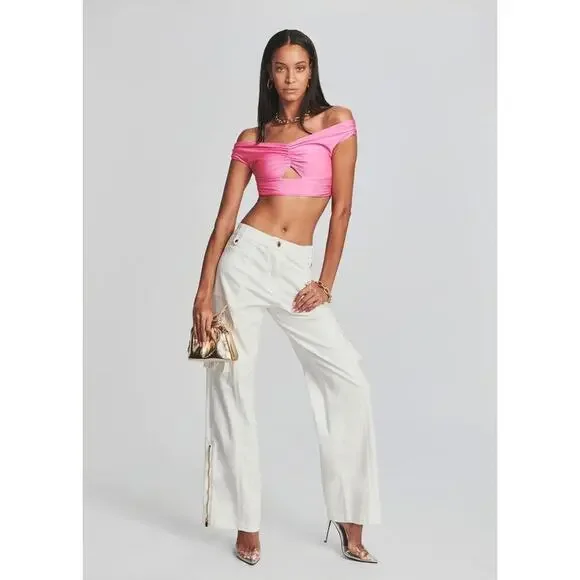 SER.O.YA $345 Women's Annika High Waisted Wide Leg Ruched Cargo Pants 26